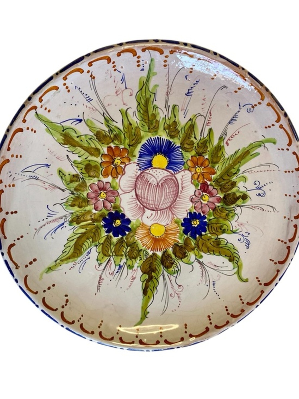 VTG Italian Majolica Floral Design 10.5" Wall Plate Cottagecore Grandmacore